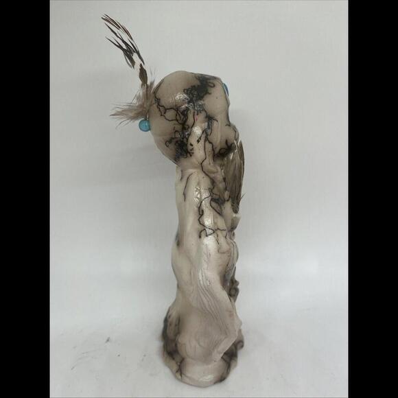 NAVAJO HORSEHAIR POTTERY NATIVE WOMAN SIGNED W Turquoise Stone - Vail Inspired - Picture 2 of 8